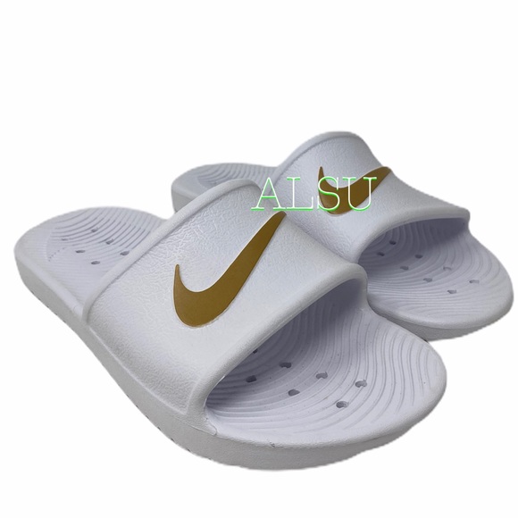 Nike Slides Women’s Beach Pool Sandals White Gold - Picture 3 of 7